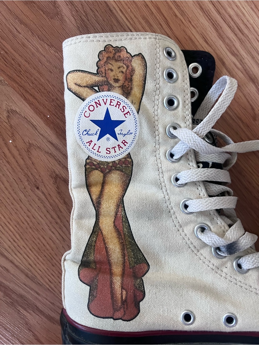 Converse Cream Canvas SailorJerry Pin-Up Artwork All Star High-Top Sneakers - Picture 13 of 13